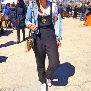 Lucky Brand Black Linen Overalls XS Viscose Pocket